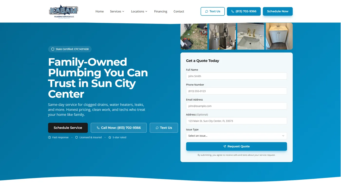 Kabam Plumbing Services website screenshot