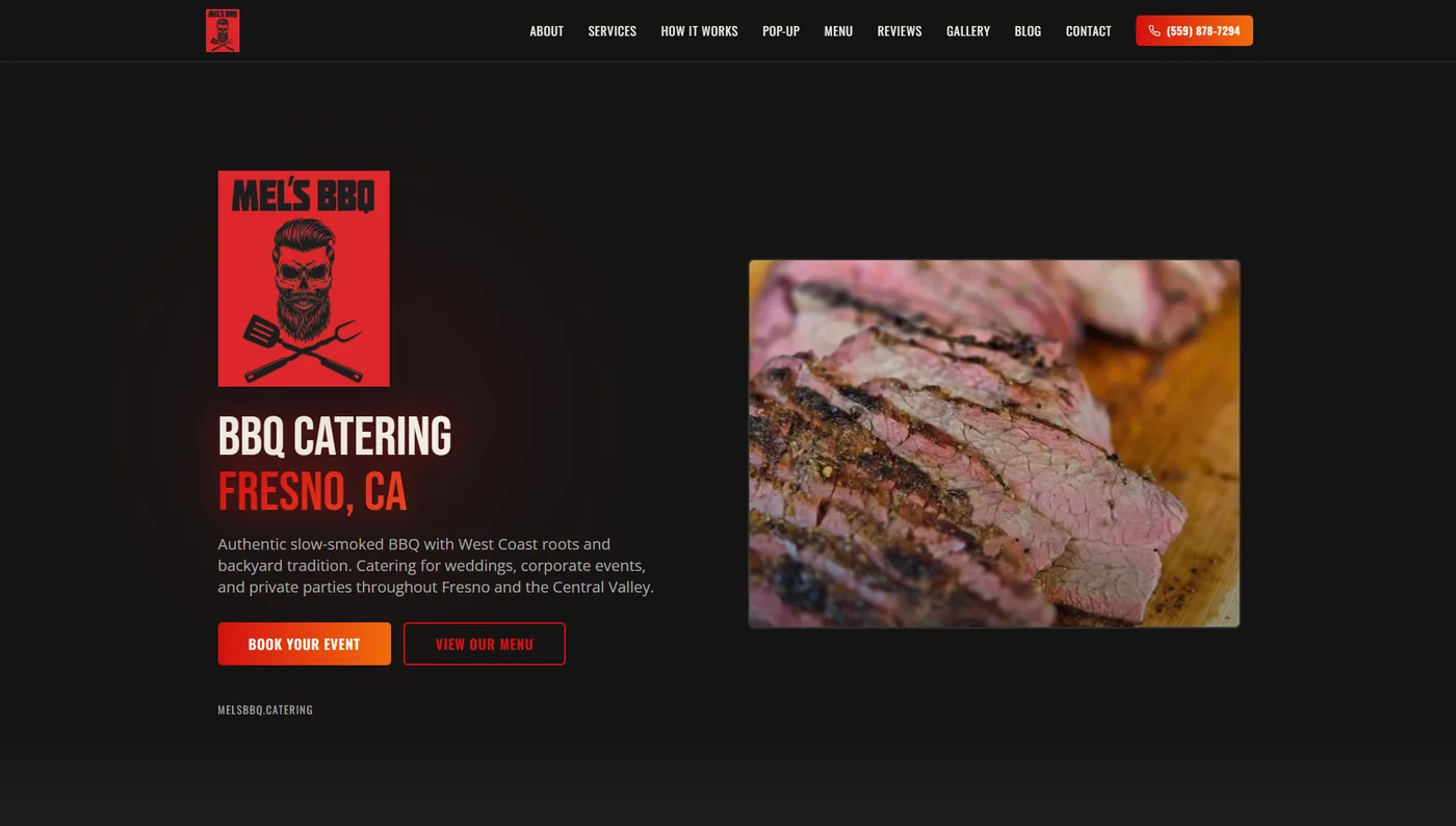 Mel's BBQ Catering website screenshot